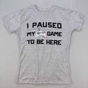 Brooklyn Vertical T-Shirt Youth 14/16 Gray I Paused My Game To Be Here Gamer Tee